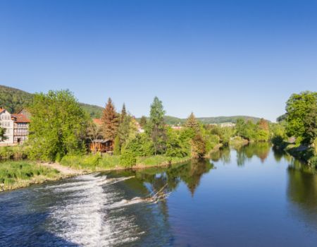 Het oude stadscentrum van Hannoversch Münden aan de Weser