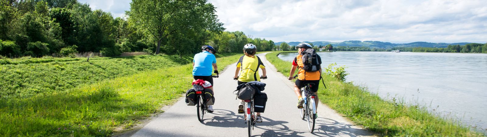 Fietsers fietsen langs de Donau